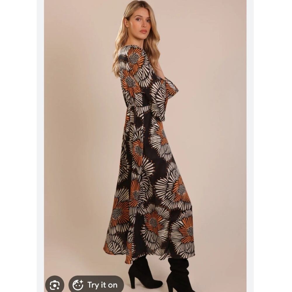 Bloomchic Black Floral Print Maxi Dress 26 4X Big Rust Flowers Boho Resort Fall
